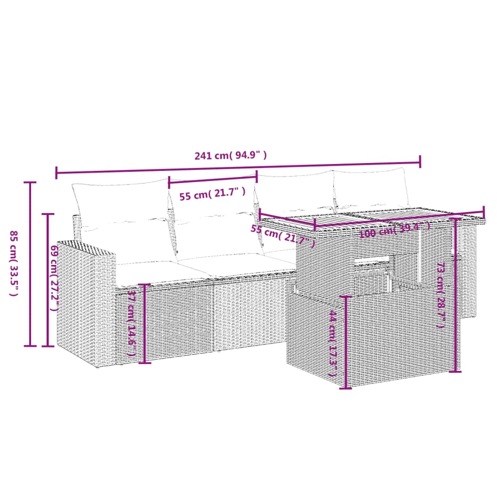 Set Mobilier De Grădină Cu Perne, 5 Piese, Negru, Poliratan