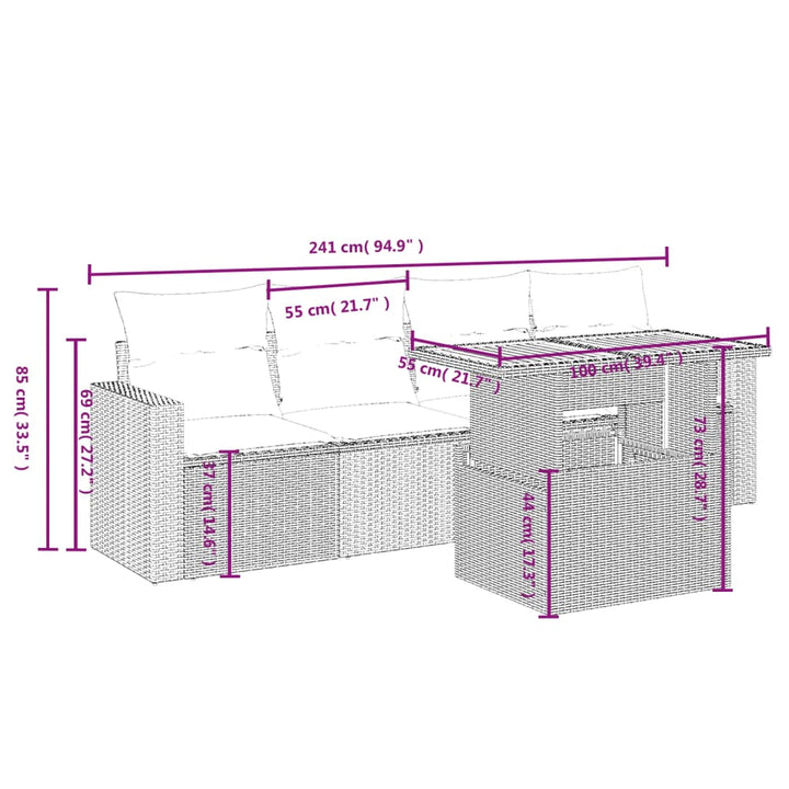 Set Mobilier De Grădină Cu Perne, 5 Piese, Negru, Poliratan