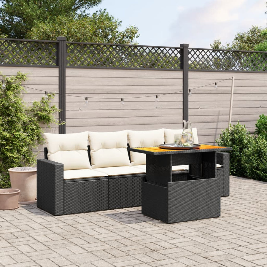 Set Mobilier De Grădină Cu Perne, 5 Piese, Negru, Poliratan