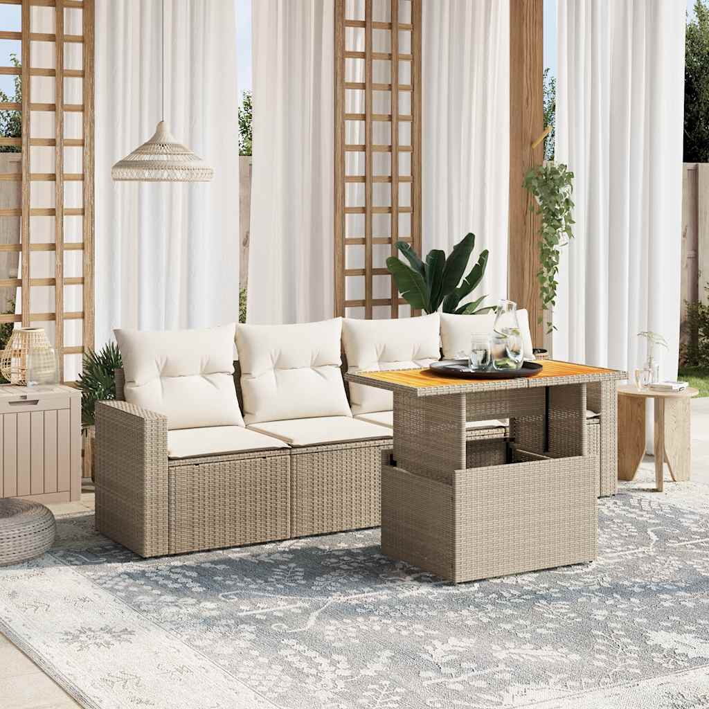 Set Mobilier De Grădină Cu Perne, 5 Piese, Negru, Poliratan