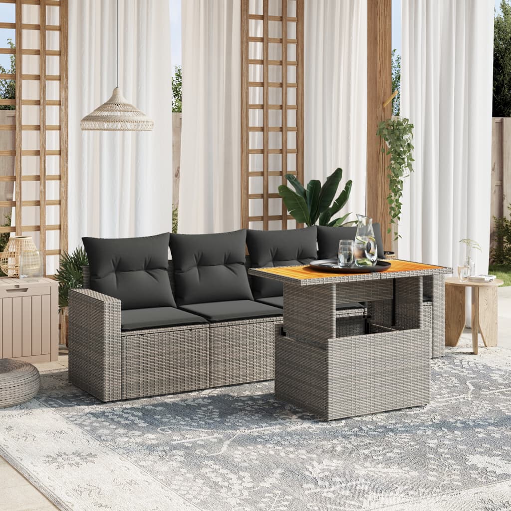 Set Mobilier De Grădină Cu Perne, 5 Piese, Negru, Poliratan