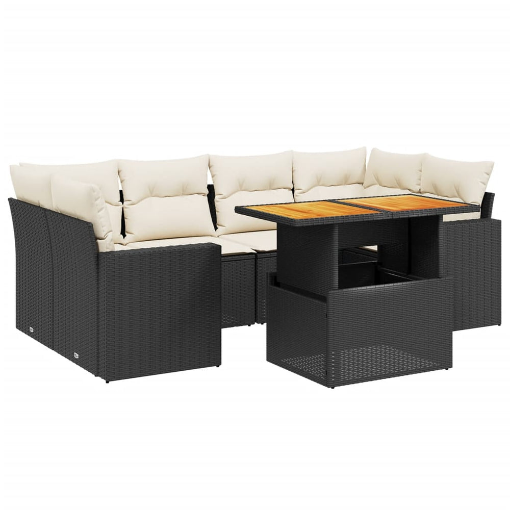 Set Canapele De Grădină Cu Perne, 7 Piese, Negru, Poliratan