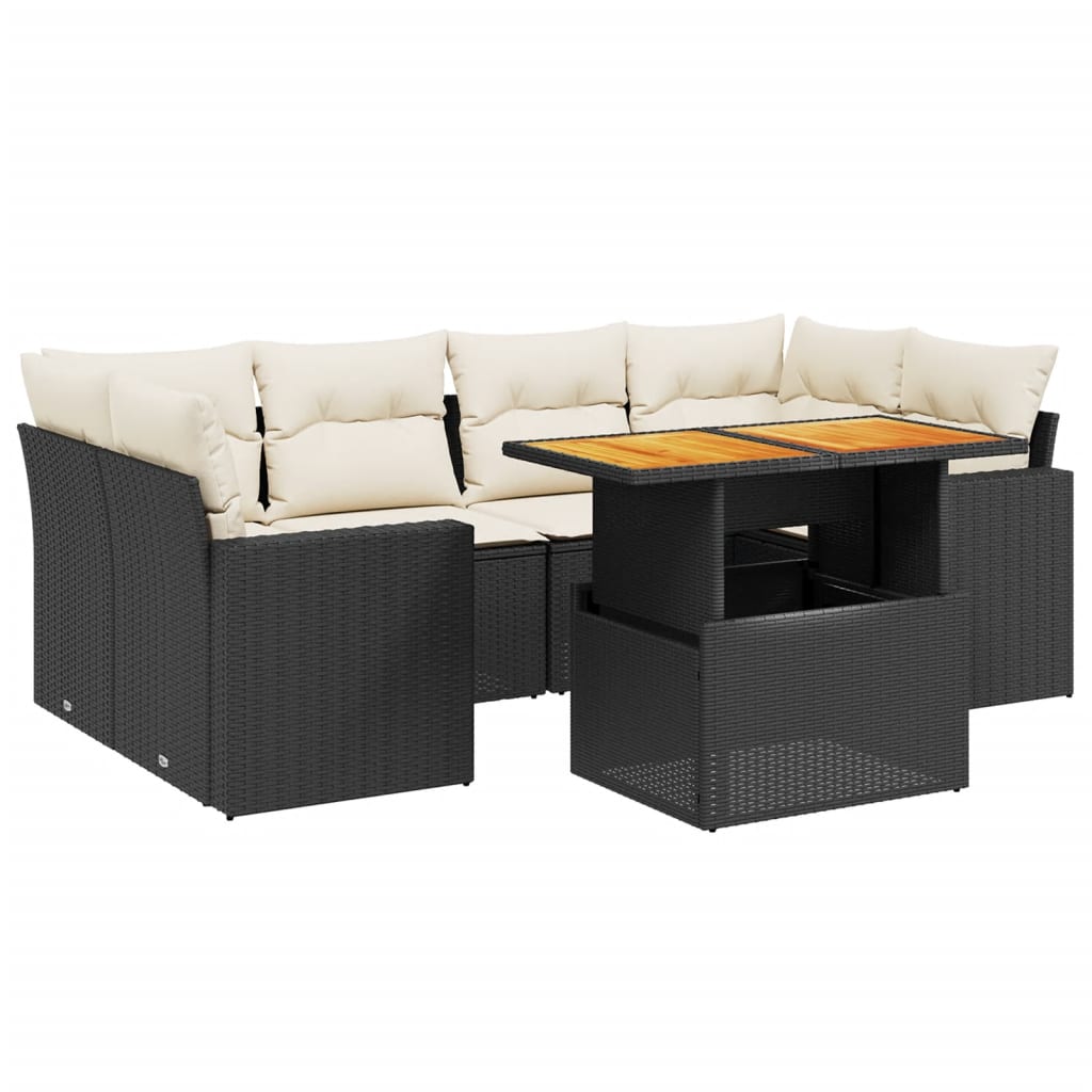 Set Canapele De Grădină Cu Perne, 7 Piese, Negru, Poliratan