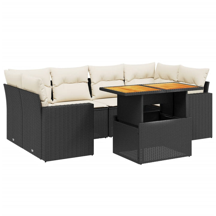 Set Canapele De Grădină Cu Perne, 7 Piese, Negru, Poliratan
