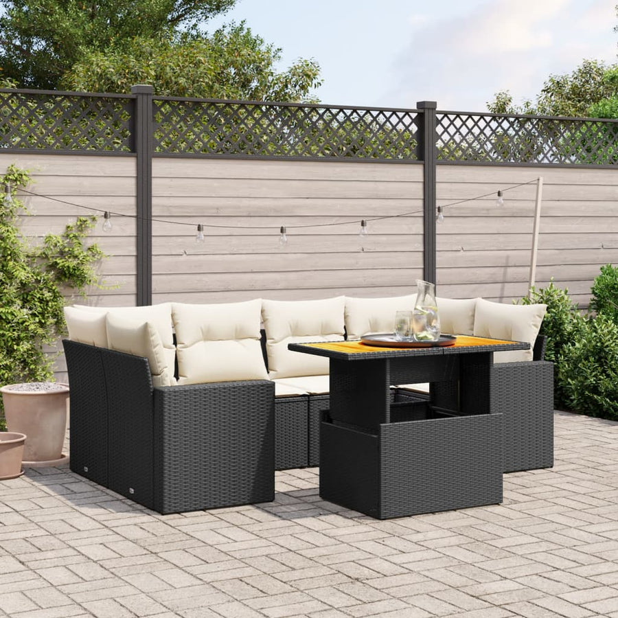 Set Canapele De Grădină Cu Perne, 7 Piese, Negru, Poliratan