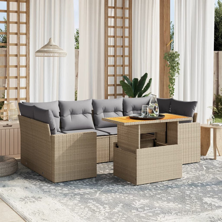 Set Canapele De Grădină Cu Perne, 7 Piese, Negru, Poliratan