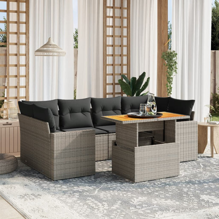 Set Canapele De Grădină Cu Perne, 7 Piese, Negru, Poliratan