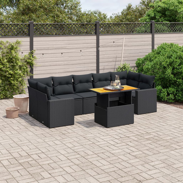 Set Mobilier De Grădină Cu Perne, 8 Piese, Negru, Poliratan