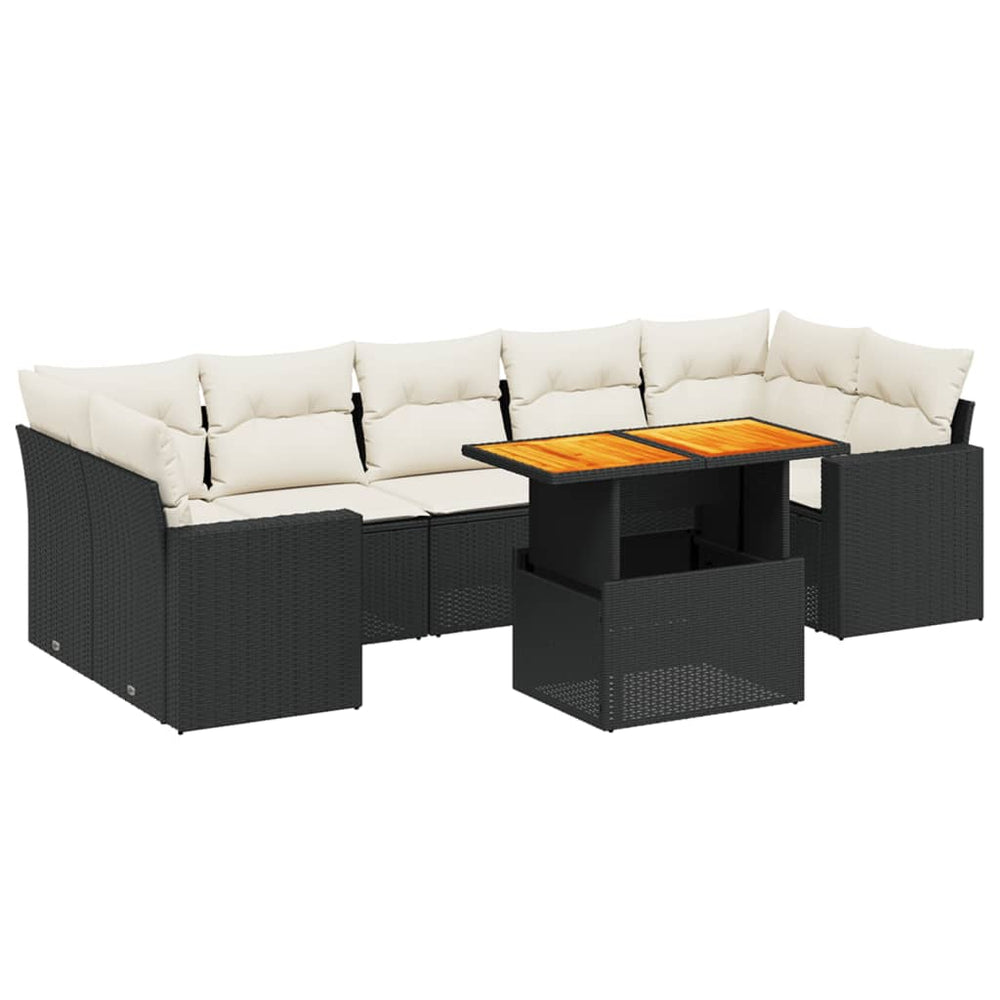 Set Mobilier De Grădină Cu Perne, 8 Piese, Negru, Poliratan