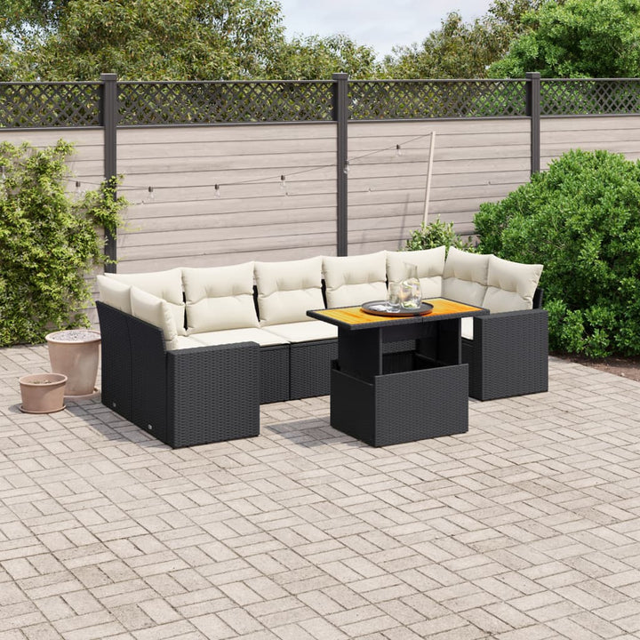 Set Mobilier De Grădină Cu Perne, 8 Piese, Negru, Poliratan
