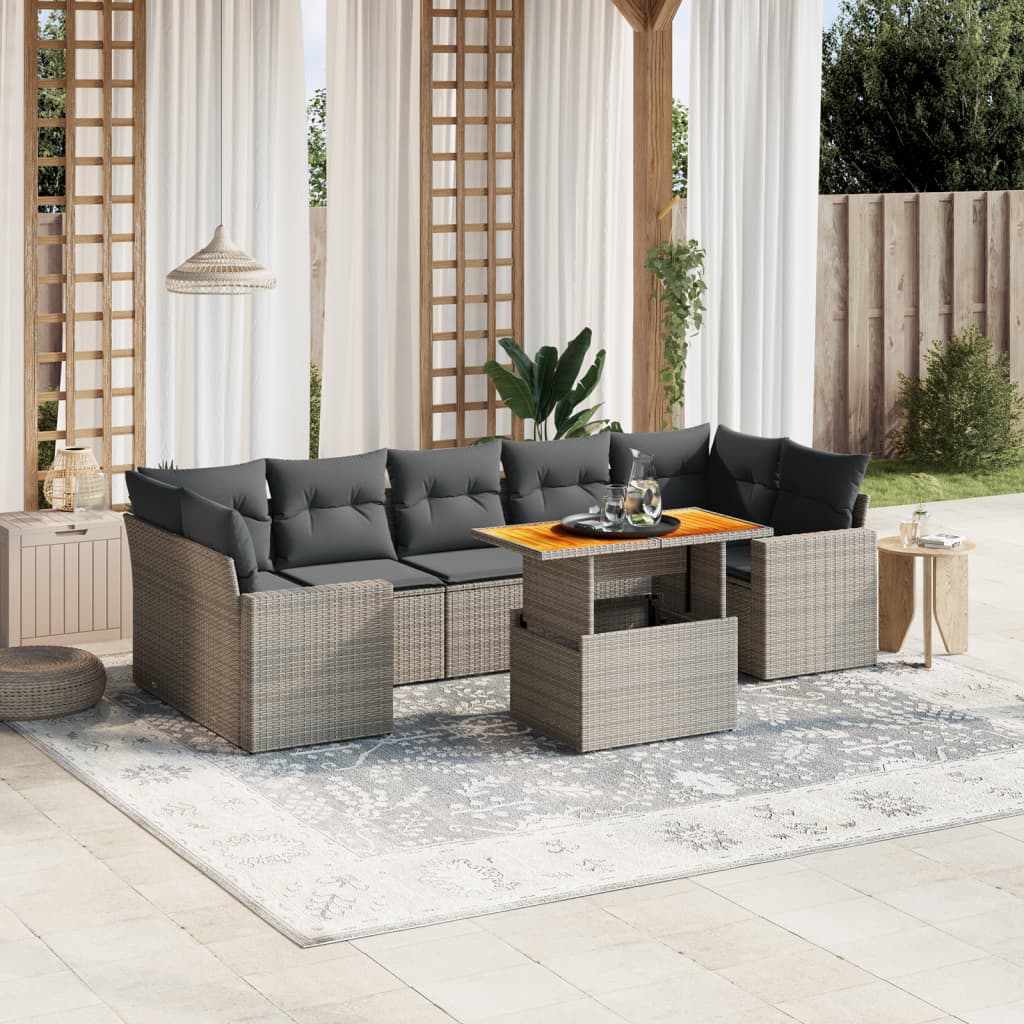 Set Mobilier De Grădină Cu Perne, 8 Piese, Negru, Poliratan