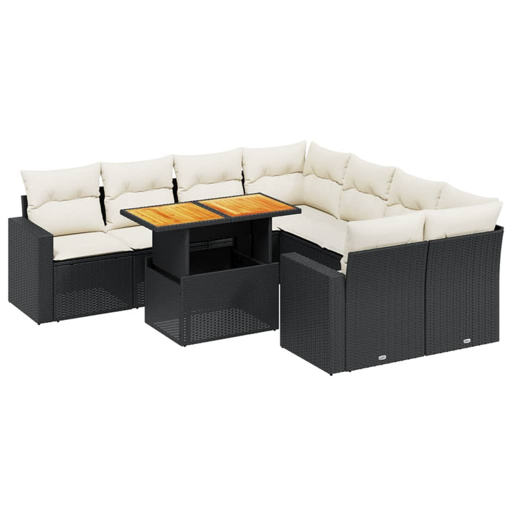 Set Mobilier De Grădină Cu Perne, 9 Piese, Negru, Poliratan