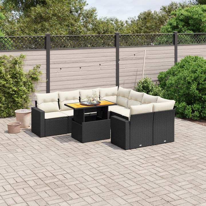 Set Mobilier De Grădină Cu Perne, 9 Piese, Negru, Poliratan