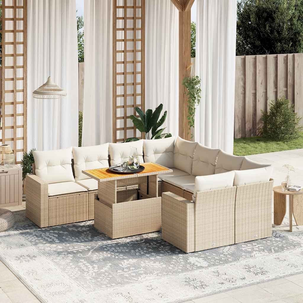 Set Mobilier De Grădină Cu Perne, 9 Piese, Negru, Poliratan