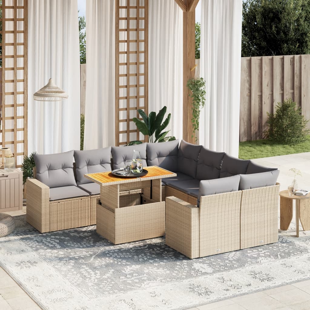 Set Mobilier De Grădină Cu Perne, 9 Piese, Negru, Poliratan