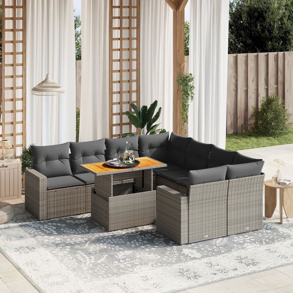 Set Mobilier De Grădină Cu Perne, 9 Piese, Negru, Poliratan