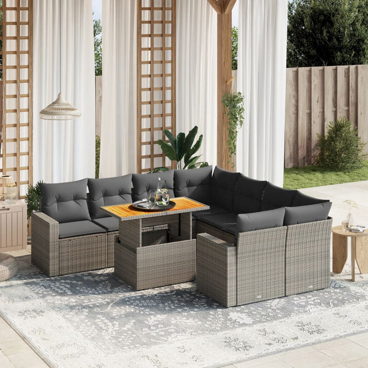 Set Mobilier De Grădină Cu Perne, 9 Piese, Negru, Poliratan