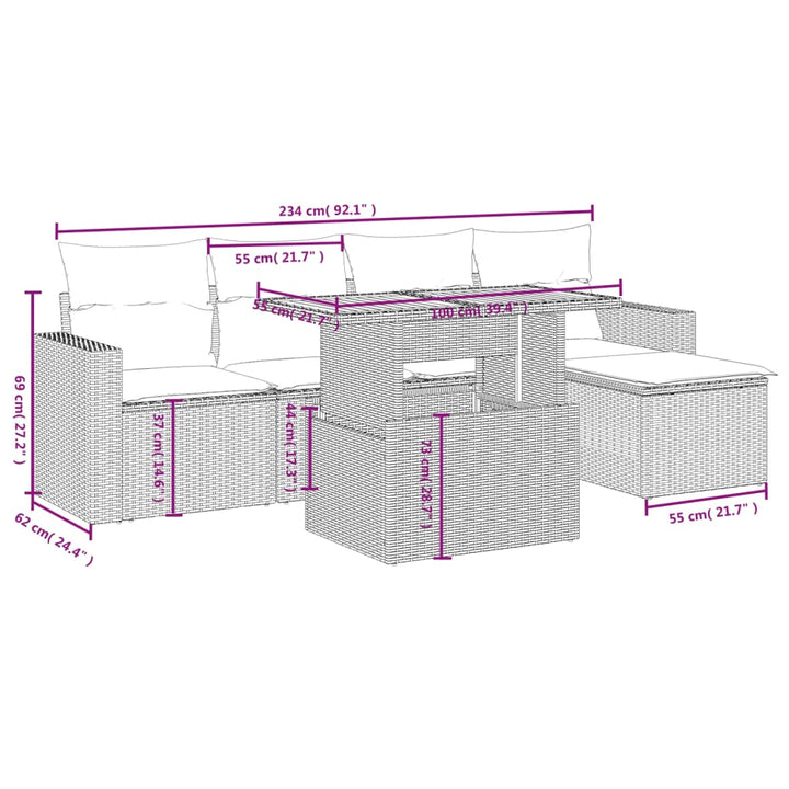 Set Mobilier De Grădină Cu Perne, 6 Piese, , Poliratan