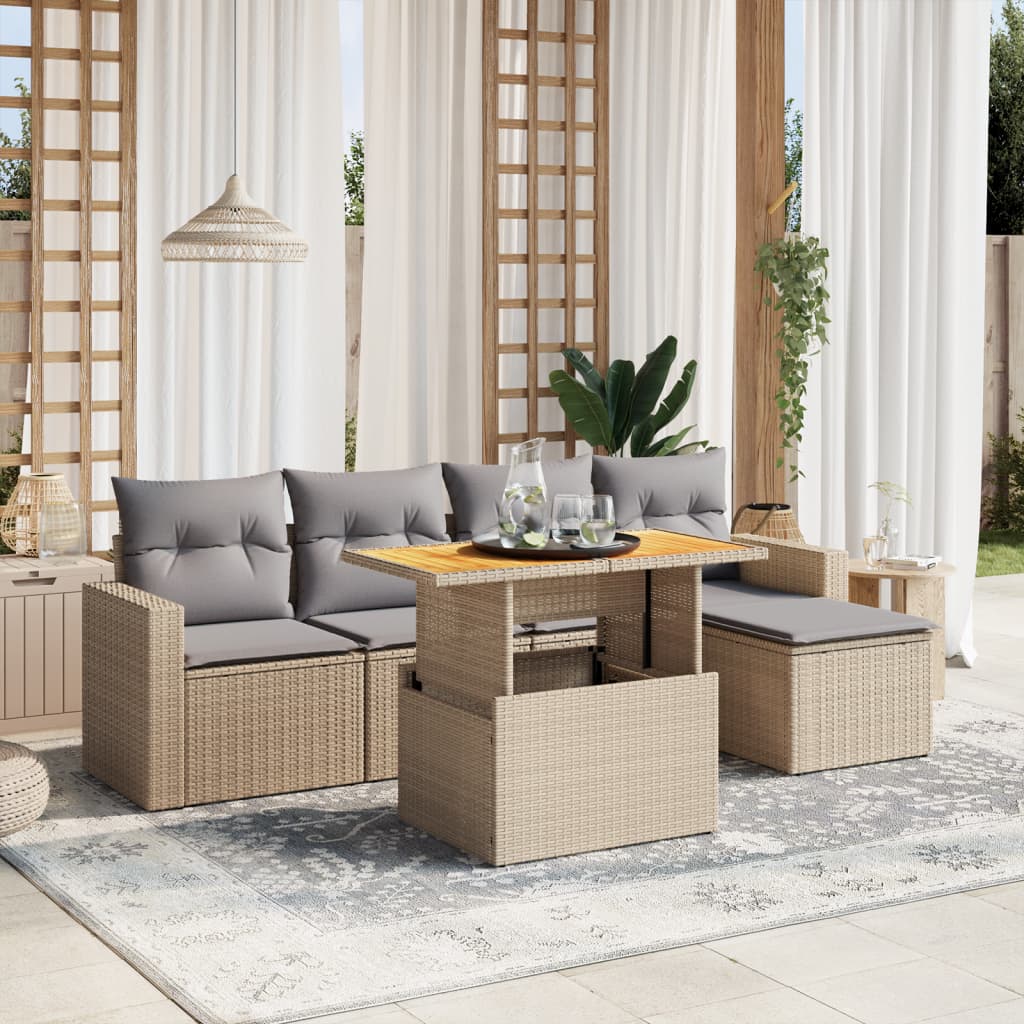 Set Mobilier De Grădină Cu Perne, 6 Piese, , Poliratan