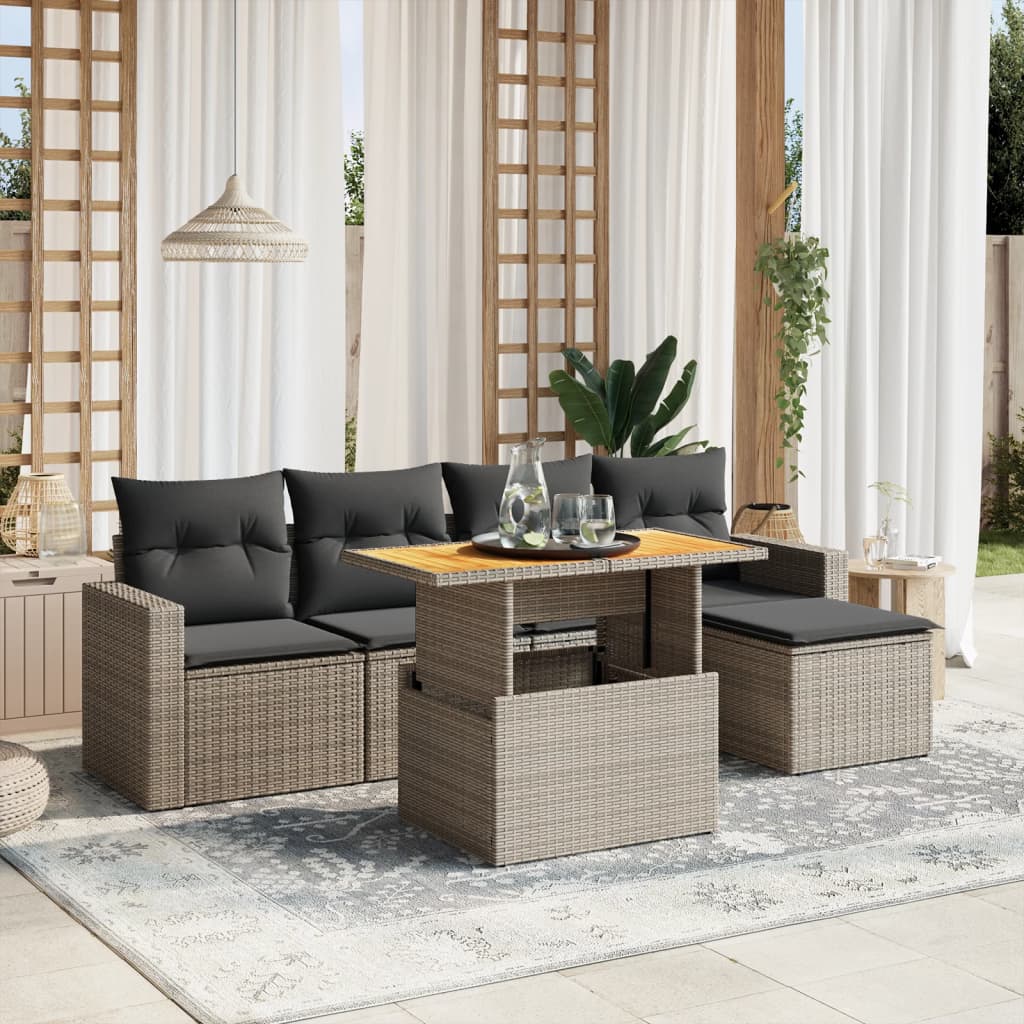 Set Mobilier De Grădină Cu Perne, 6 Piese, , Poliratan