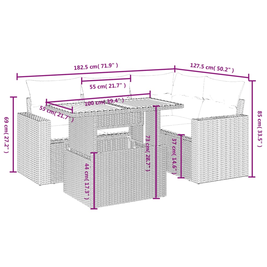 Set Mobilier De Grădină Cu Perne, 5 Piese, , Poliratan