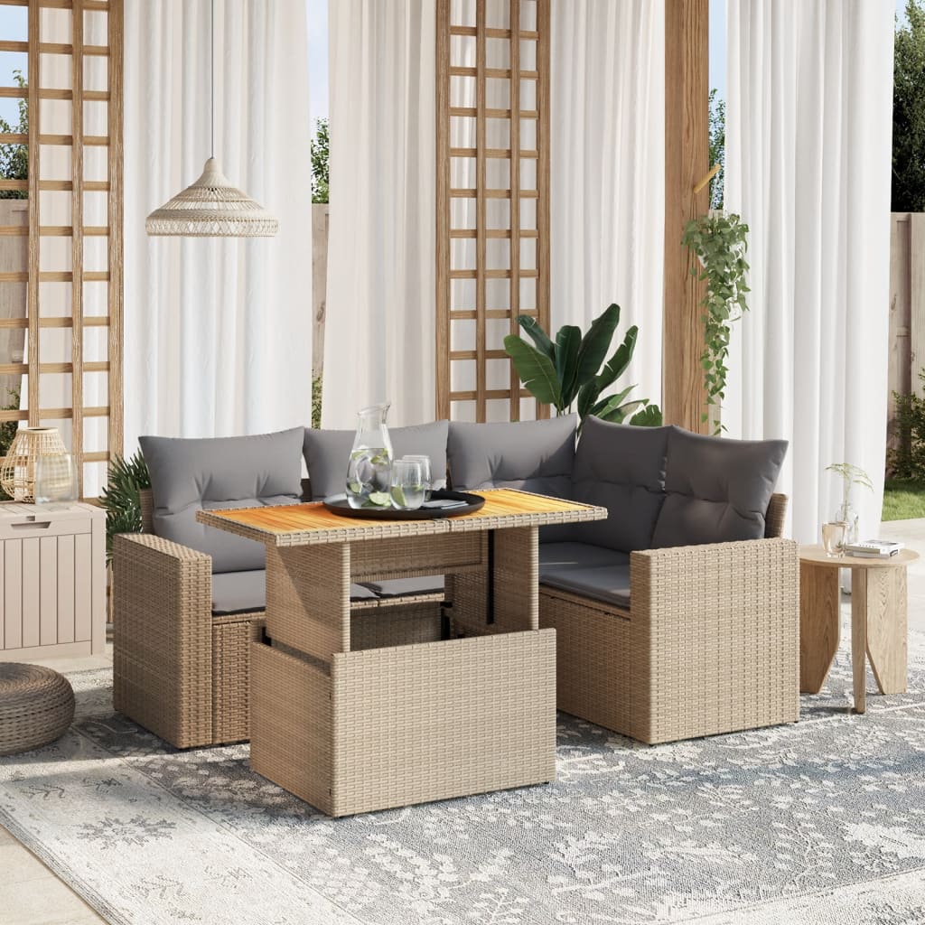 Set Mobilier De Grădină Cu Perne, 5 Piese, , Poliratan
