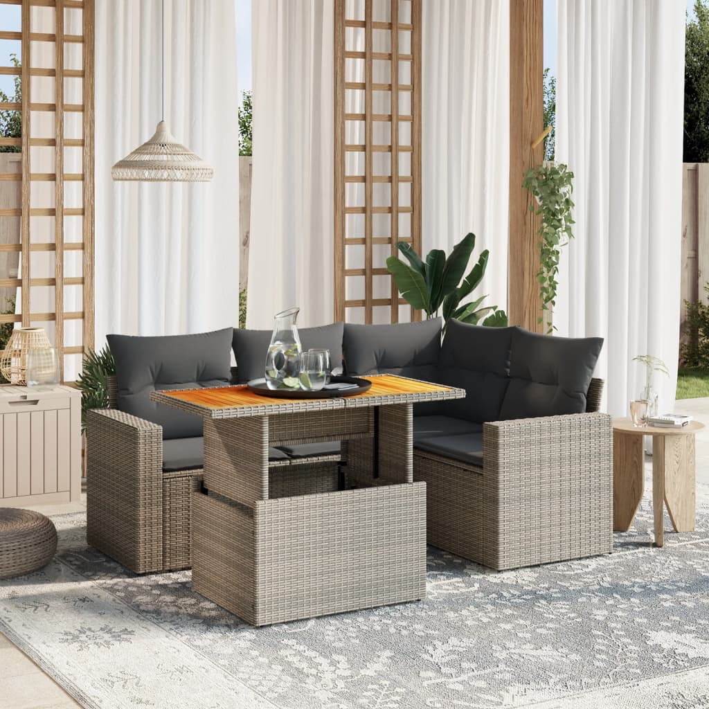 Set Mobilier De Grădină Cu Perne, 5 Piese, , Poliratan