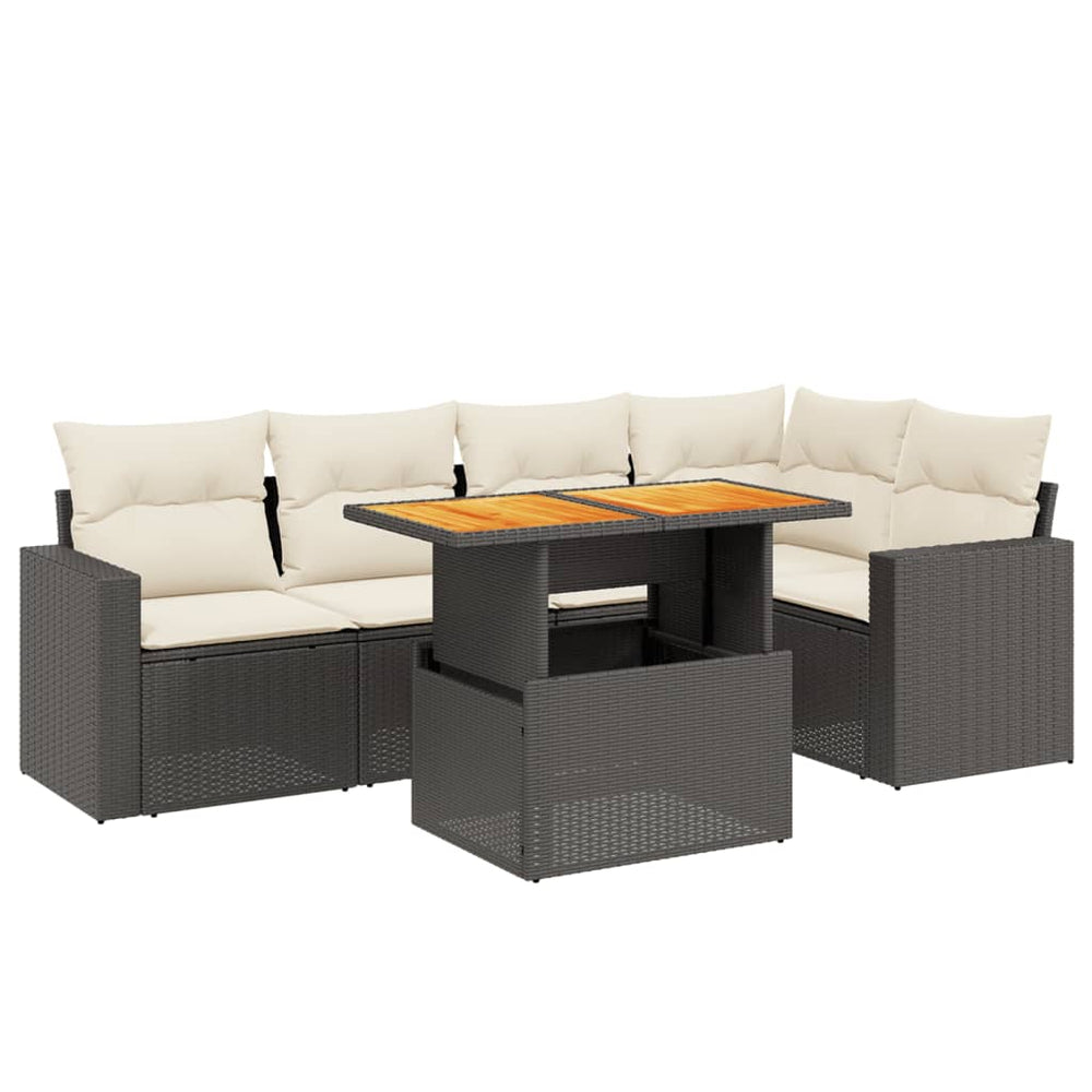 Set Mobilier De Grădină Cu Perne, 6 Piese, Negru, Poliratan