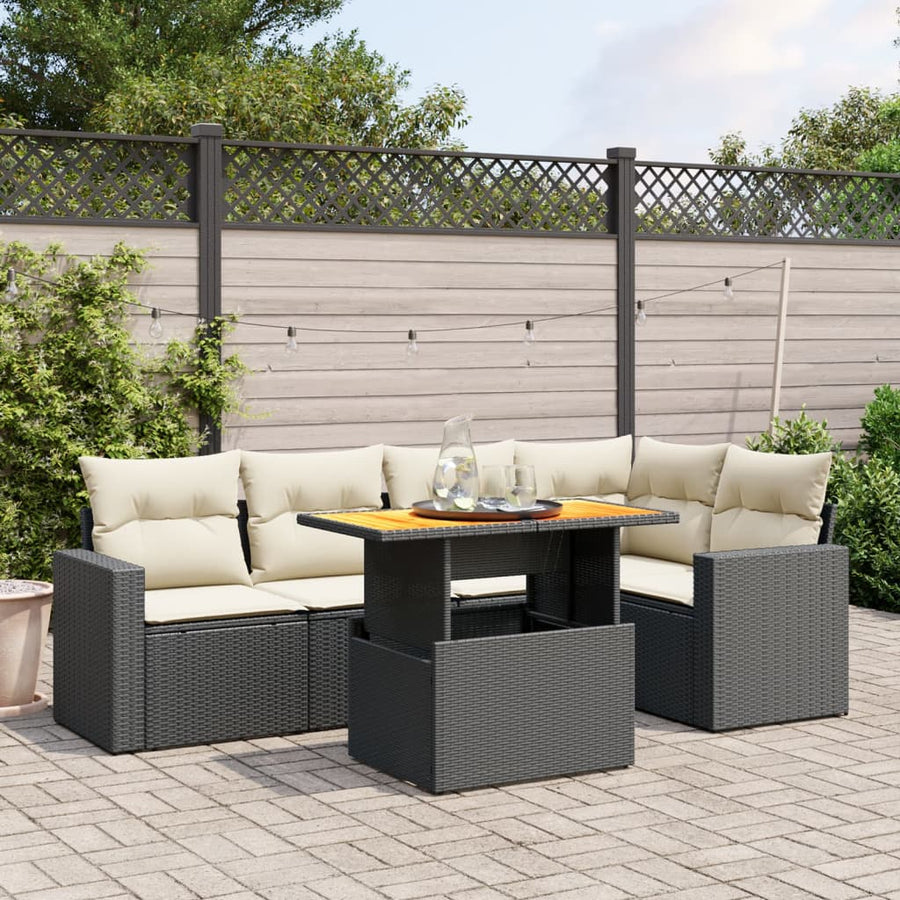 Set Mobilier De Grădină Cu Perne, 6 Piese, Negru, Poliratan
