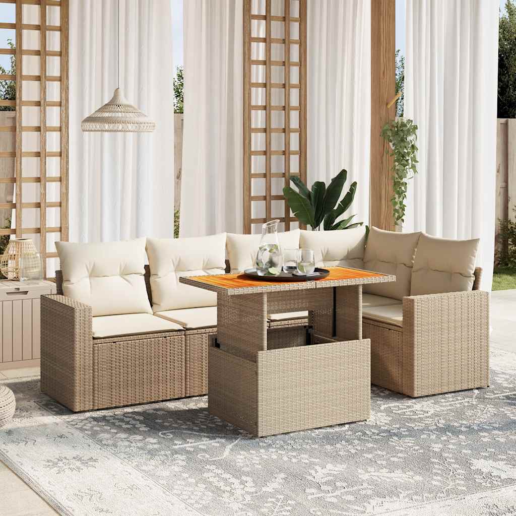 Set Mobilier De Grădină Cu Perne, 6 Piese, Negru, Poliratan