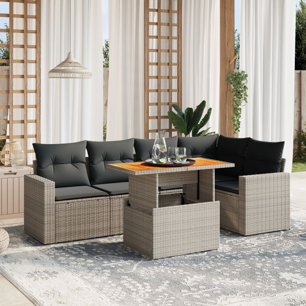 Set Mobilier De Grădină Cu Perne, 6 Piese, Negru, Poliratan