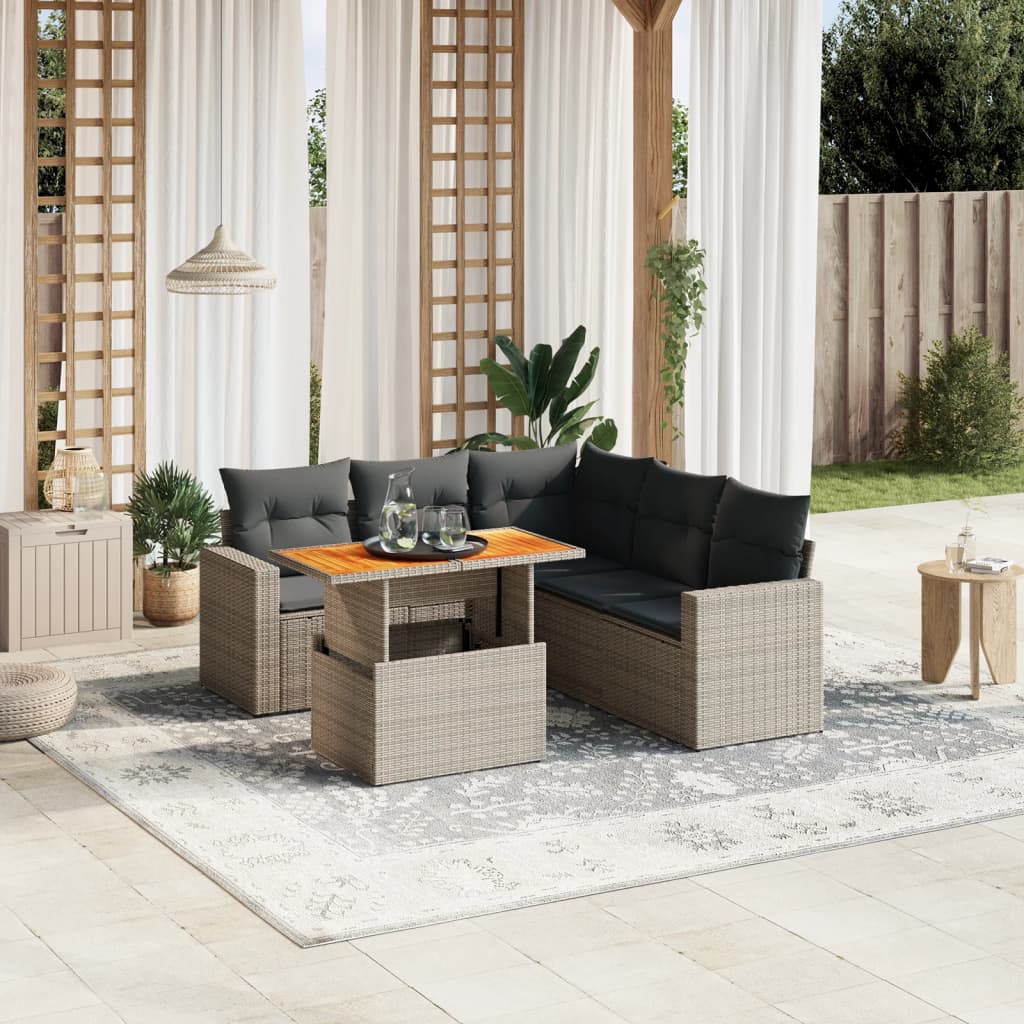 Set Mobilier De Grădină Cu Perne, 6 Piese, Negru, Poliratan