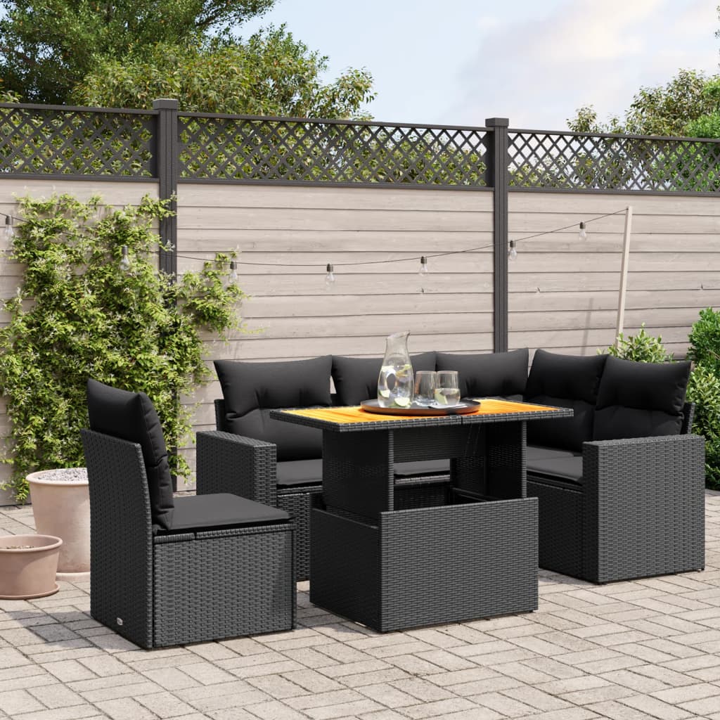 Set Mobilier De Grădină Cu Perne, 6 Piese, Negru, Poliratan