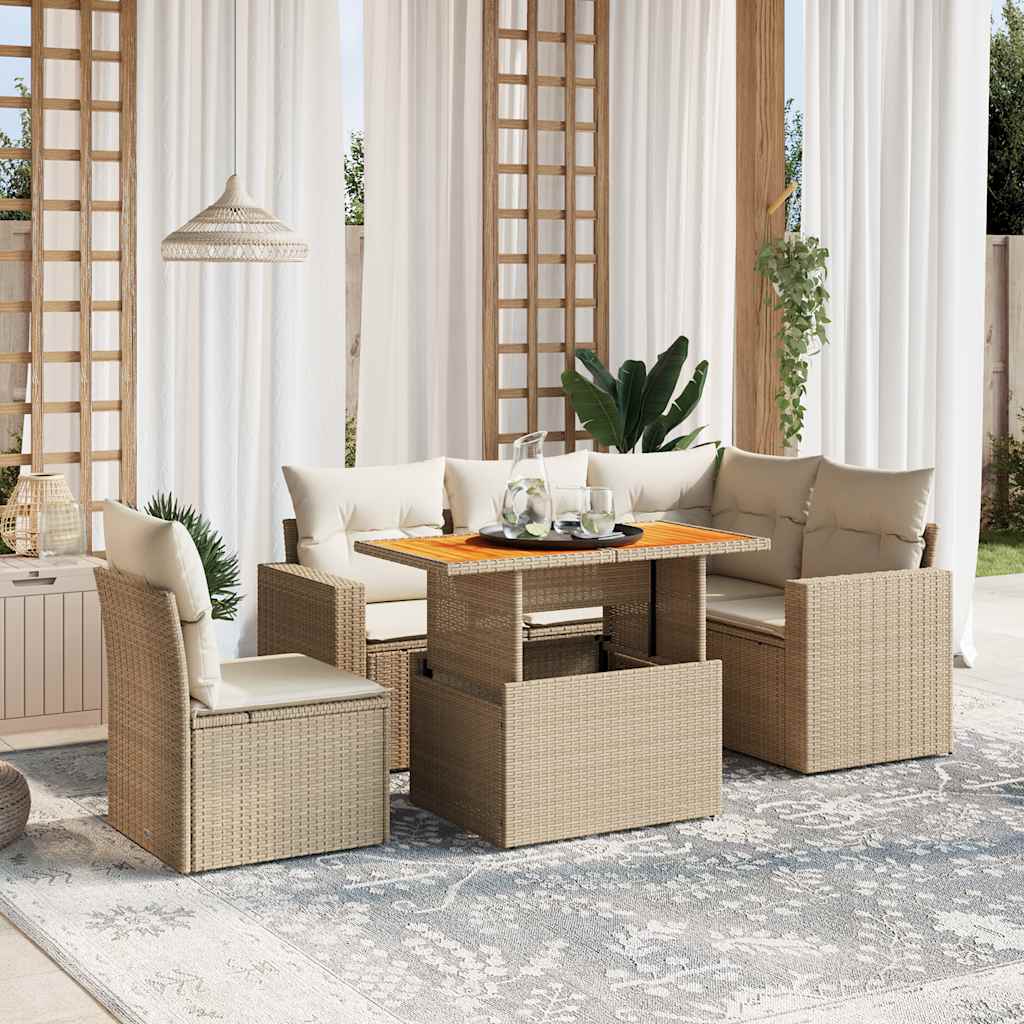 Set Mobilier De Grădină Cu Perne, 6 Piese, Negru, Poliratan