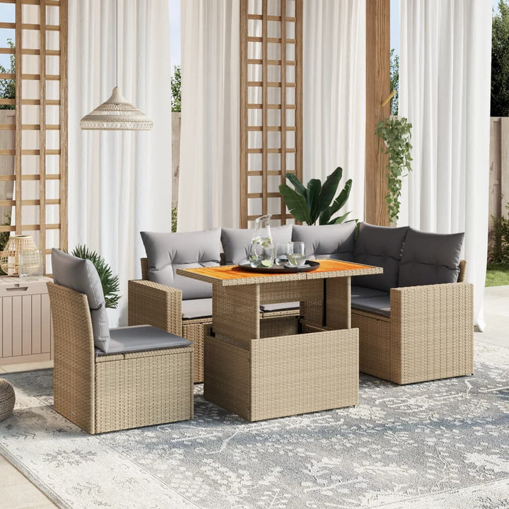 Set Mobilier De Grădină Cu Perne, 6 Piese, Negru, Poliratan