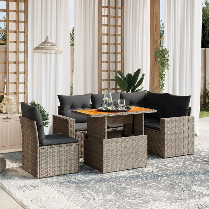Set Mobilier De Grădină Cu Perne, 6 Piese, Negru, Poliratan