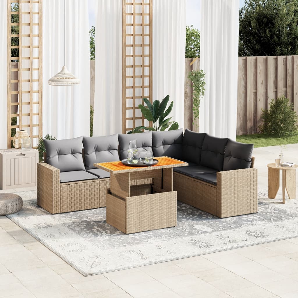 Set Canapele De Grădină Cu Perne, 7 Piese, Negru, Poliratan