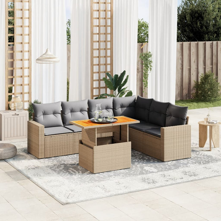 Set Canapele De Grădină Cu Perne, 7 Piese, Negru, Poliratan