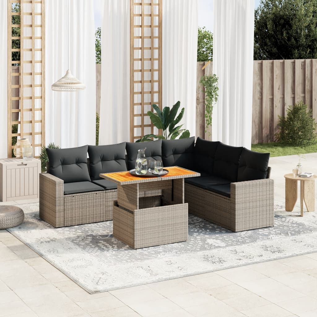 Set Canapele De Grădină Cu Perne, 7 Piese, Negru, Poliratan