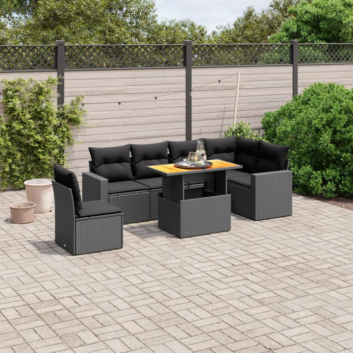 Set Canapele De Grădină Cu Perne, 7 Piese, Negru, Poliratan