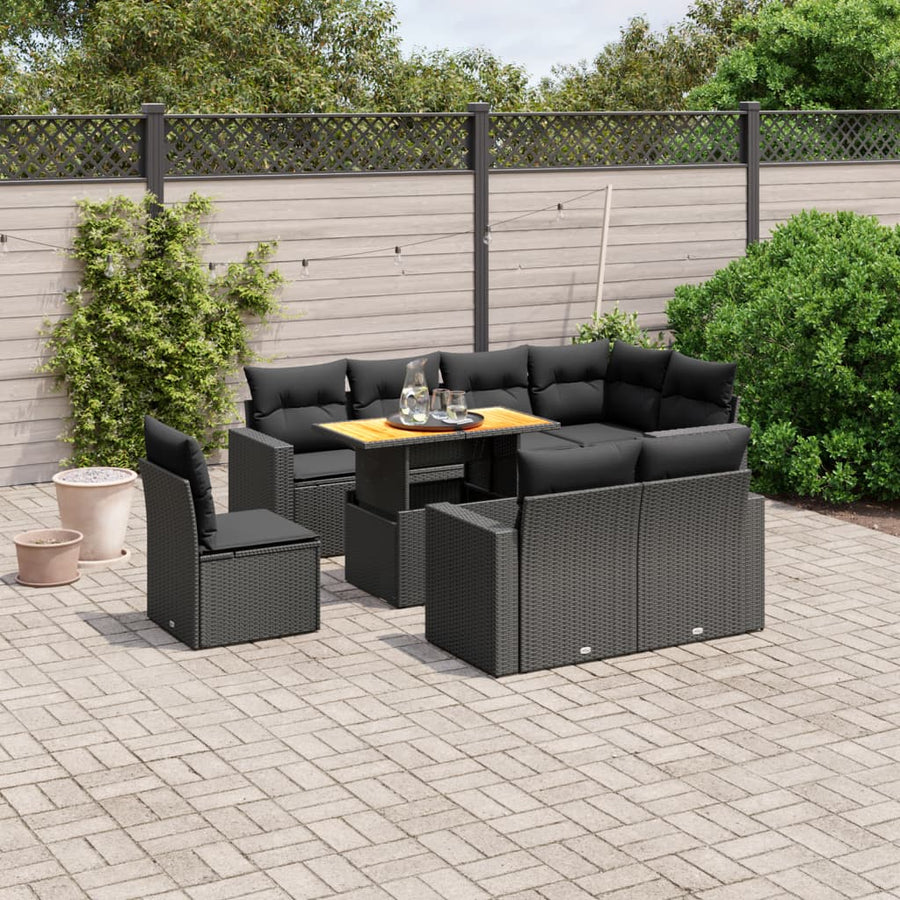 Set Mobilier De Grădină Cu Perne, 9 Piese, , Poliratan
