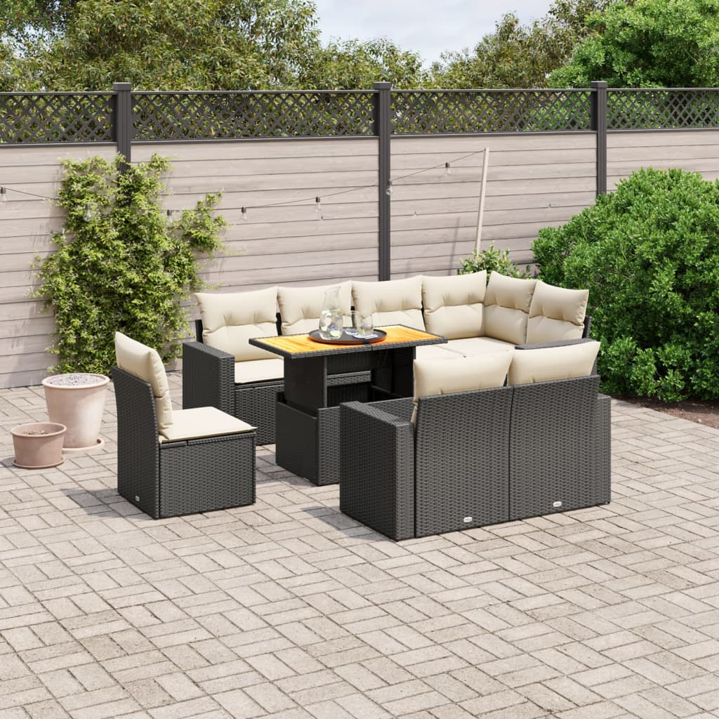 Set Mobilier De Grădină Cu Perne, 9 Piese, , Poliratan