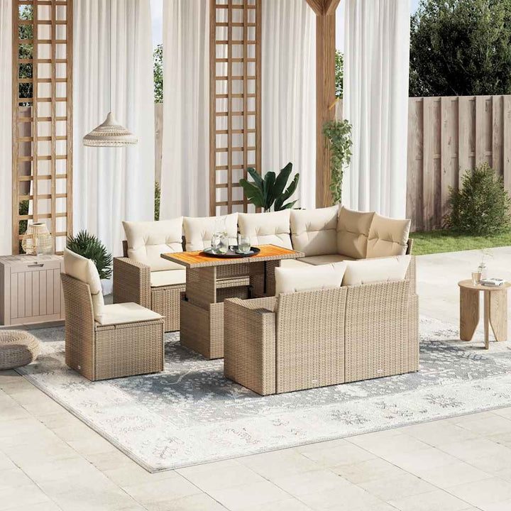 Set Mobilier De Grădină Cu Perne, 9 Piese, , Poliratan