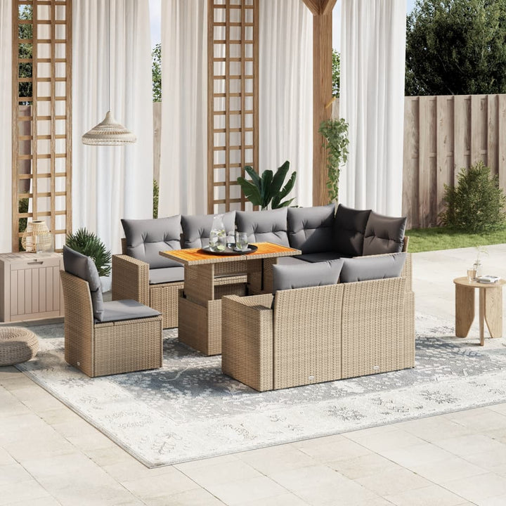 Set Mobilier De Grădină Cu Perne, 9 Piese, , Poliratan