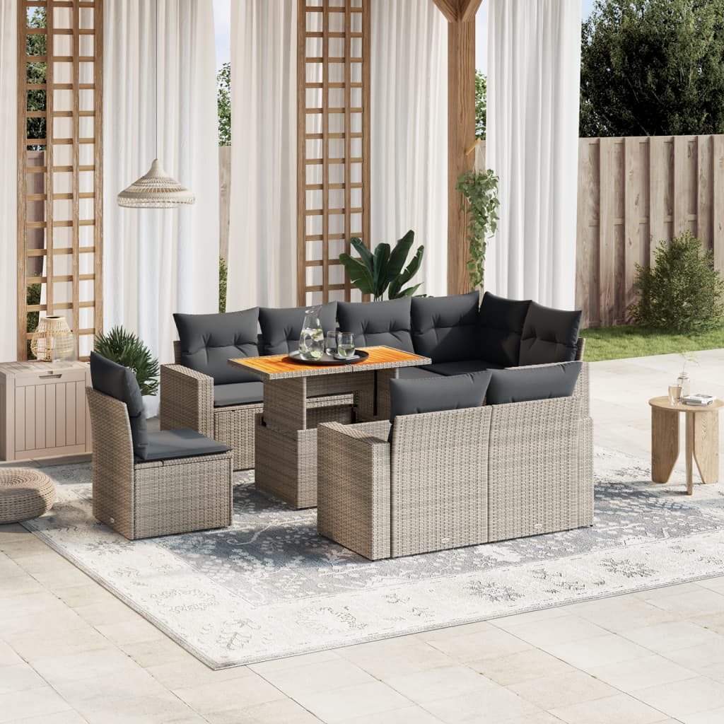 Set Mobilier De Grădină Cu Perne, 9 Piese, , Poliratan