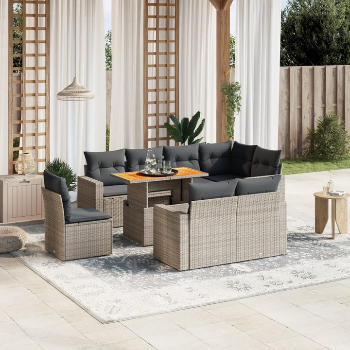 Set Mobilier De Grădină Cu Perne, 9 Piese, , Poliratan