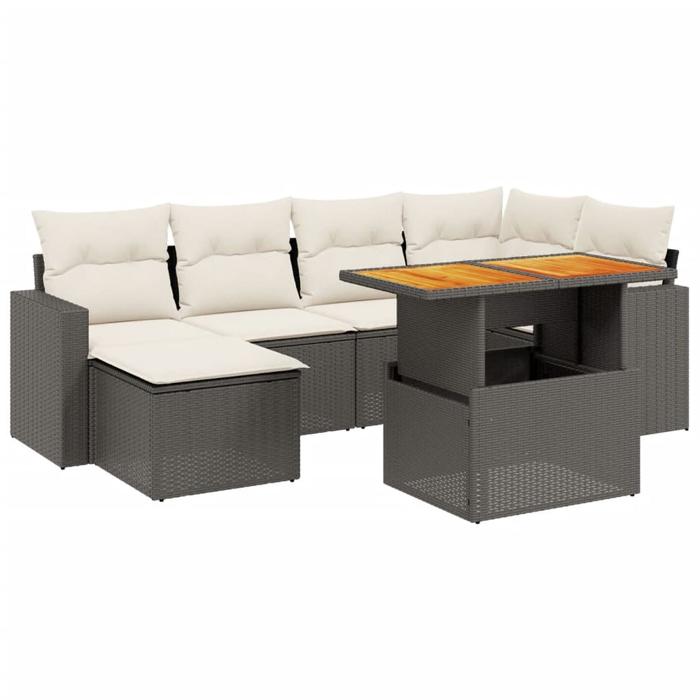 Set Canapele De Grădină Cu Perne, 7 Piese, Negru, Poliratan
