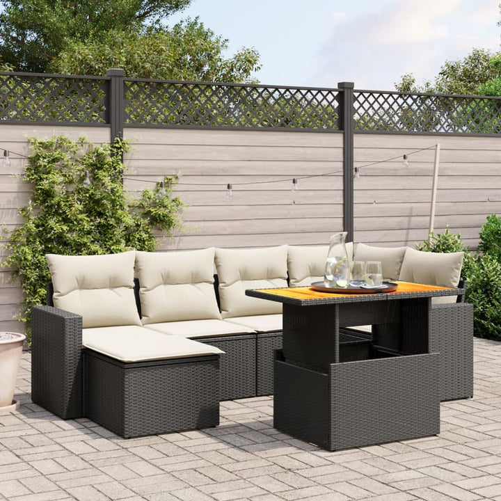 Set Canapele De Grădină Cu Perne, 7 Piese, Negru, Poliratan