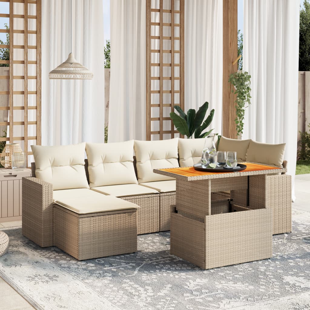 Set Canapele De Grădină Cu Perne, 7 Piese, Negru, Poliratan