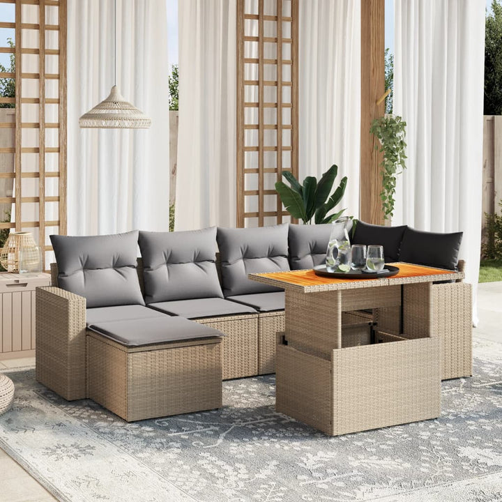 Set Canapele De Grădină Cu Perne, 7 Piese, Negru, Poliratan